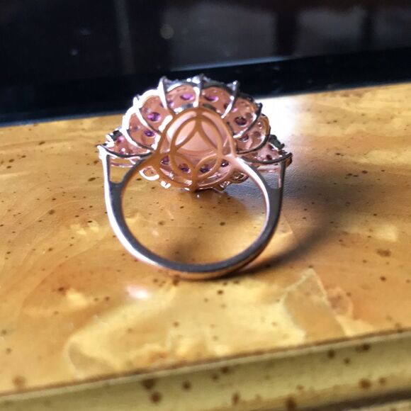 Peruvian Pink Opal Garnet Sterling Silver Cocktail Ring Size 8 - Picture 5 of 8